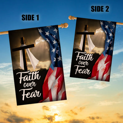 Faith Over Fear Jesus Christian Cross American Flag | siriusteestore