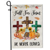 Fall For Jesus Pumpkin Flag Vertical He Never leaves Maple Leaf Bible Mini Autumn Harvest Thanksgiving Holiday | siriusteestore