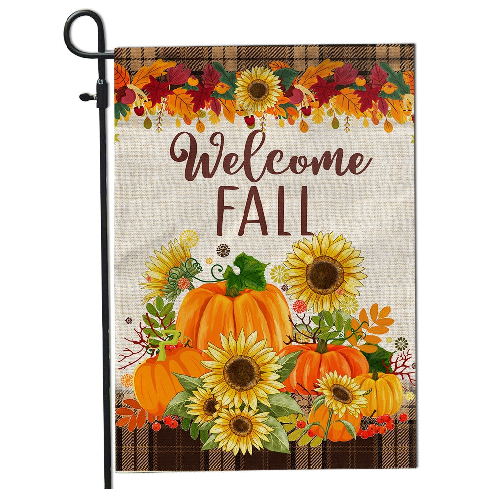 Fall Garden Flag Welcome Autumn Pumpkin Sunflowers for Farmhouse Lawn | siriusteestore