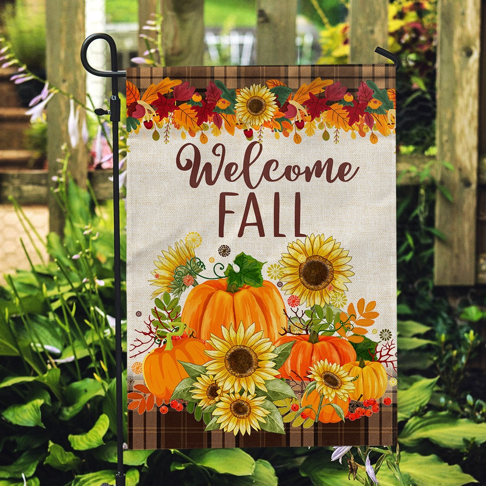 Fall Garden Flag Welcome Autumn Pumpkin Sunflowers for Farmhouse Lawn | siriusteestore