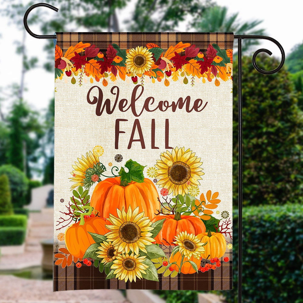 Fall Garden Flag Welcome Autumn Pumpkin Sunflowers for Farmhouse Lawn | siriusteestore