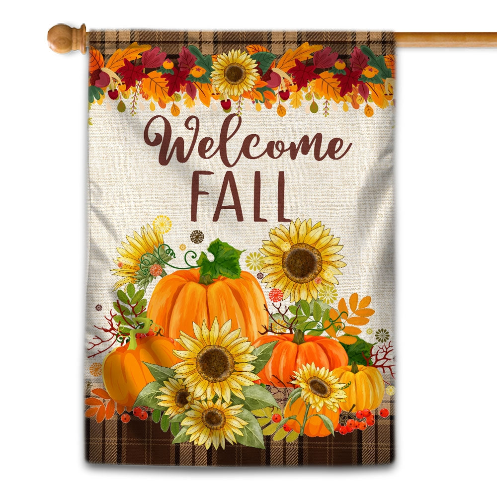 Fall Garden Flag Welcome Autumn Pumpkin Sunflowers for Farmhouse Lawn | siriusteestore