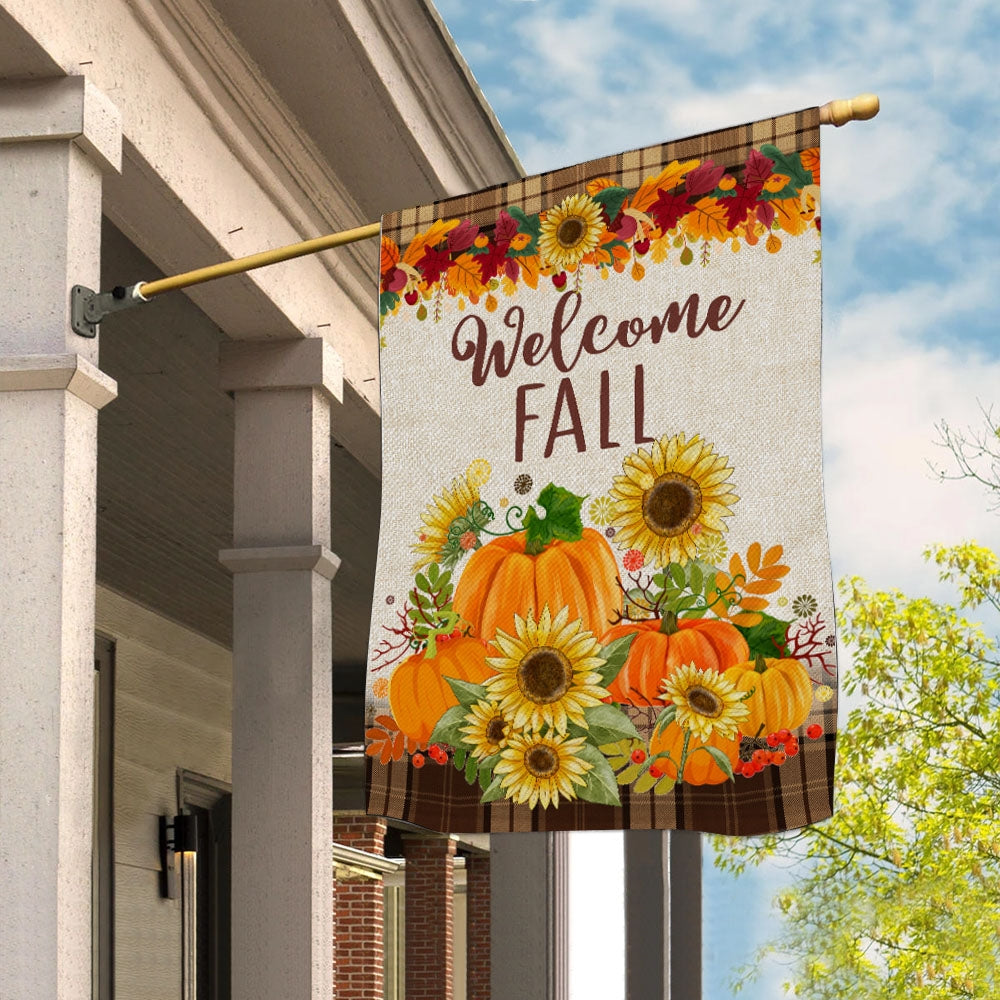 Fall Garden Flag Welcome Autumn Pumpkin Sunflowers for Farmhouse Lawn | siriusteestore