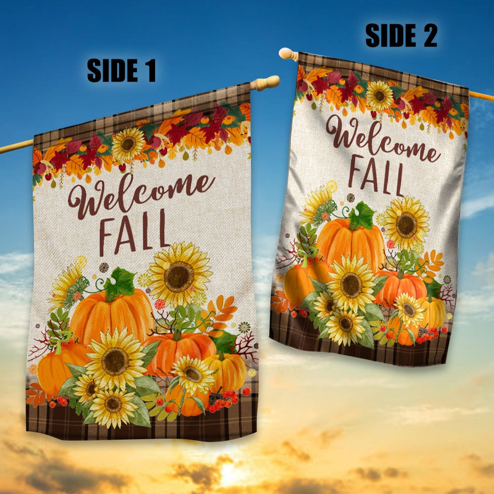 Fall Garden Flag Welcome Autumn Pumpkin Sunflowers for Farmhouse Lawn | siriusteestore