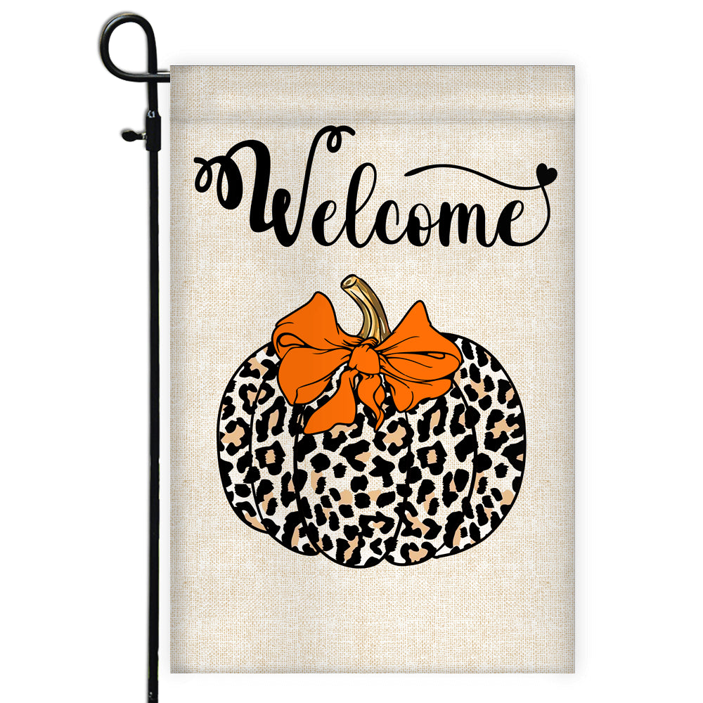 Fall Pumpkin Leopard Welcome Flags Autumn Seasonal Home | siriusteestore