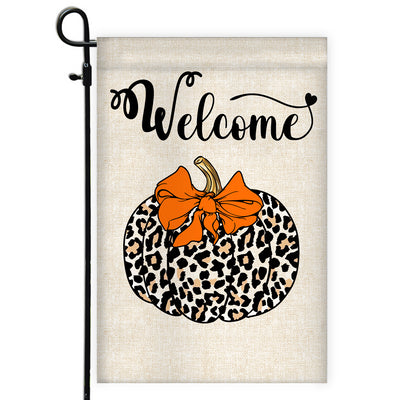 Fall Pumpkin Leopard Welcome Flags Autumn Seasonal Home | siriusteestore