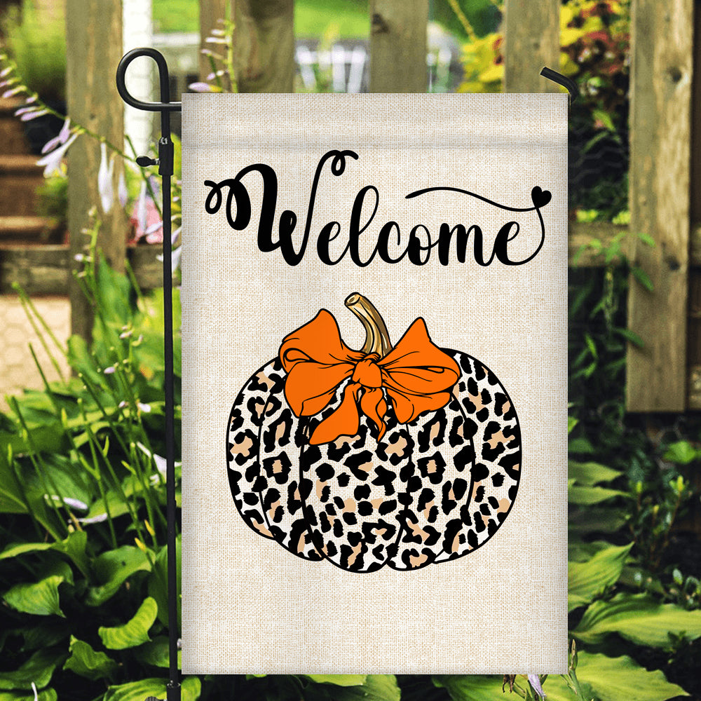 Fall Pumpkin Leopard Welcome Flags Autumn Seasonal Home | siriusteestore