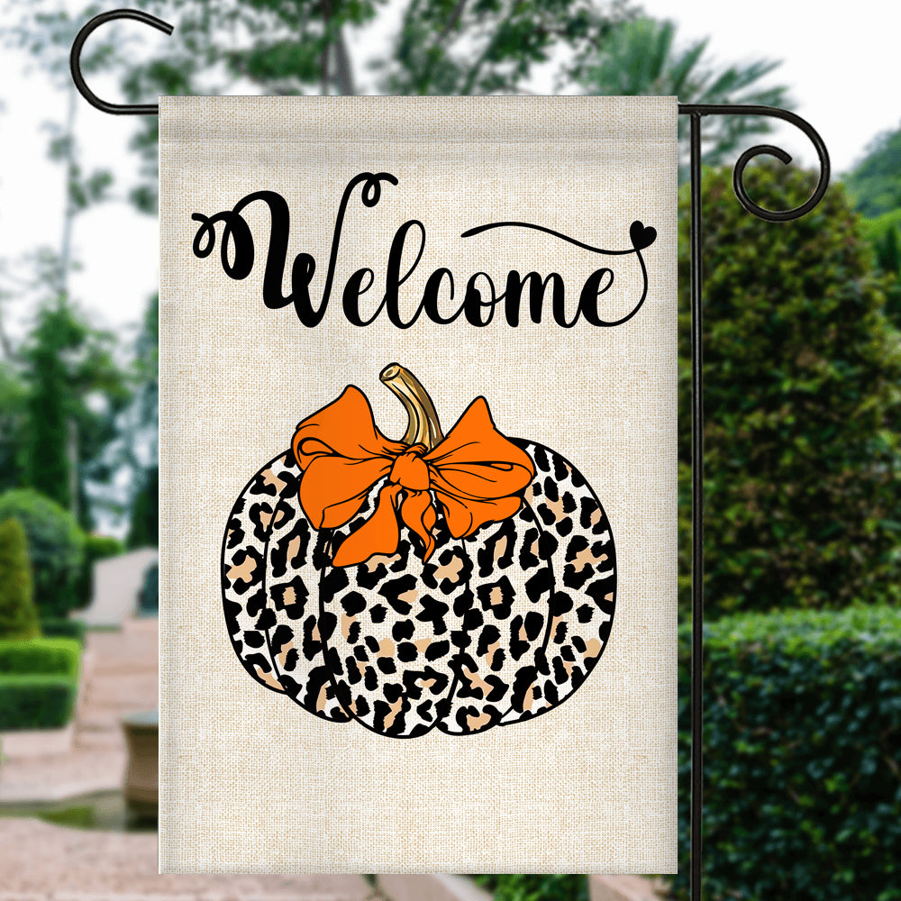 Fall Pumpkin Leopard Welcome Flags Autumn Seasonal Home | siriusteestore