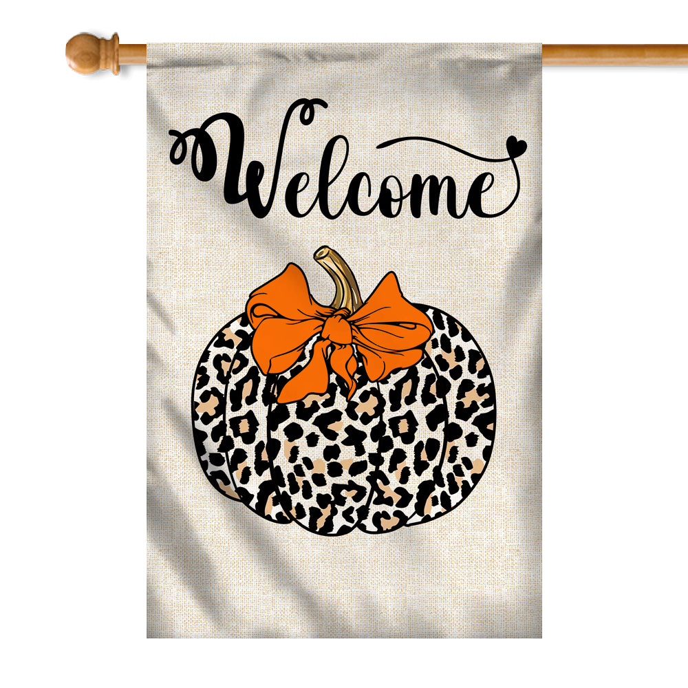 Fall Pumpkin Leopard Welcome Flags Autumn Seasonal Home | siriusteestore