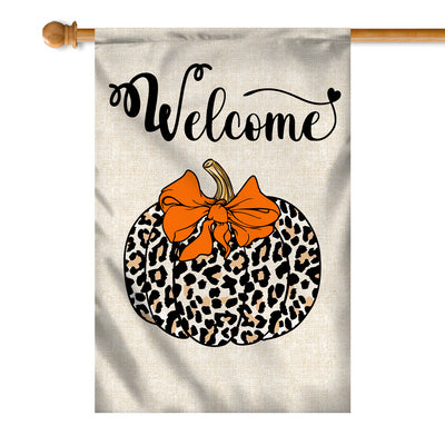 Fall Pumpkin Leopard Welcome Flags Autumn Seasonal Home | siriusteestore