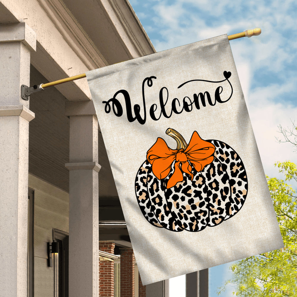 Fall Pumpkin Leopard Welcome Flags Autumn Seasonal Home | siriusteestore