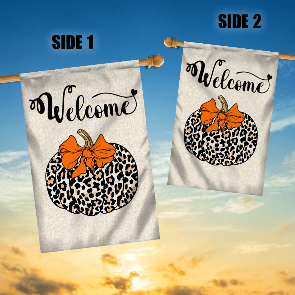 Fall Pumpkin Leopard Welcome Flags Autumn Seasonal Home | siriusteestore
