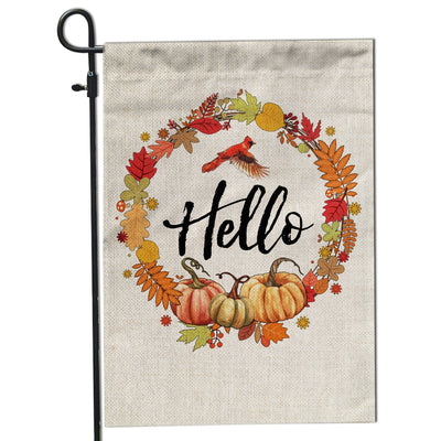 Fall Pumpkin Thanksgiving Day Hello Welcome Flag Wreath | siriusteestore