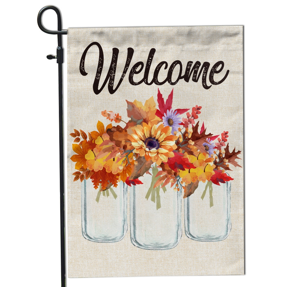 Fall Welcome Flag Floral Vertical Rustic Farmhouse Seasonal Holiday | siriusteestore
