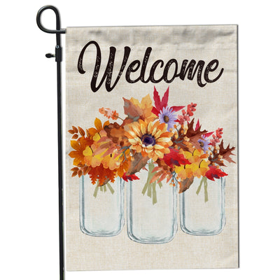 Fall Welcome Flag Floral Vertical Rustic Farmhouse Seasonal Holiday | siriusteestore