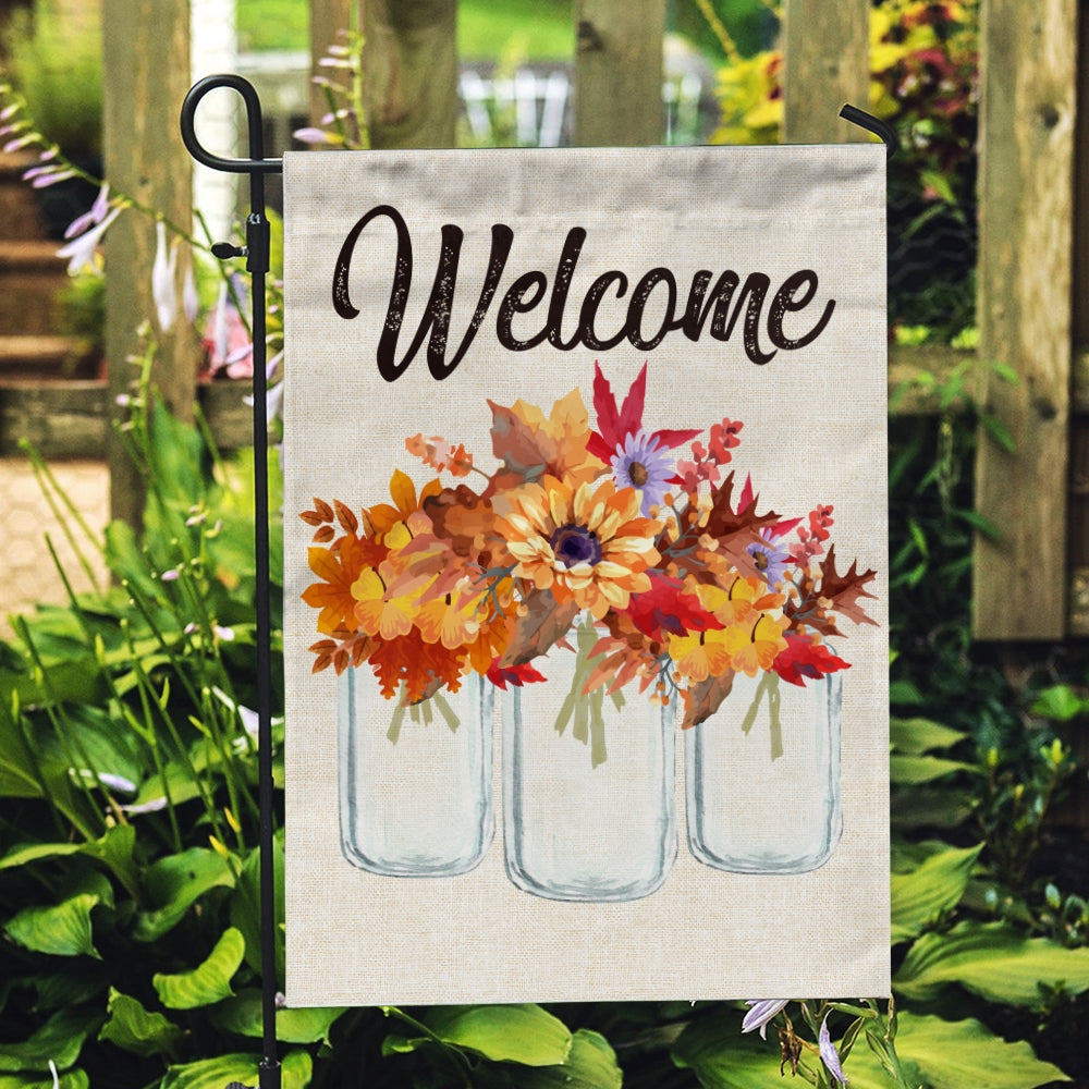 Fall Welcome Flag Floral Vertical Rustic Farmhouse Seasonal Holiday | siriusteestore