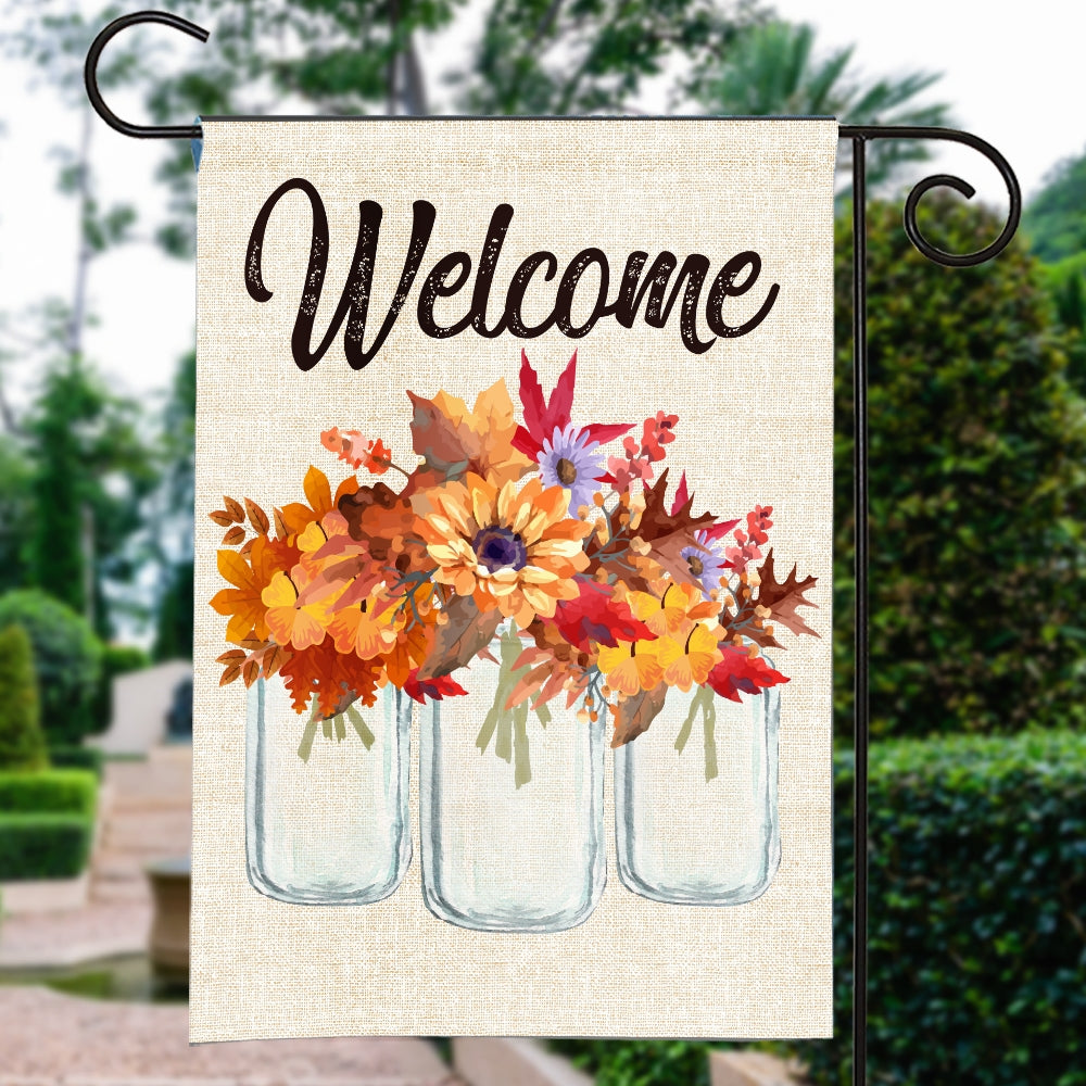 Fall Welcome Flag Floral Vertical Rustic Farmhouse Seasonal Holiday | siriusteestore