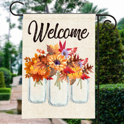 Fall Welcome Flag Floral Vertical Rustic Farmhouse Seasonal Holiday | siriusteestore
