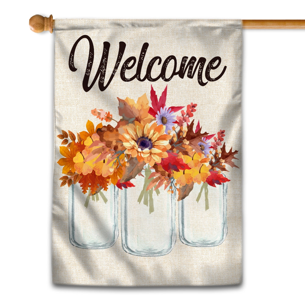 Fall Welcome Flag Floral Vertical Rustic Farmhouse Seasonal Holiday | siriusteestore