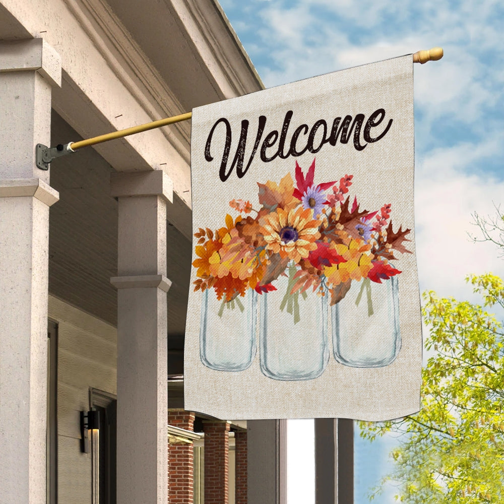 Fall Welcome Flag Floral Vertical Rustic Farmhouse Seasonal Holiday | siriusteestore