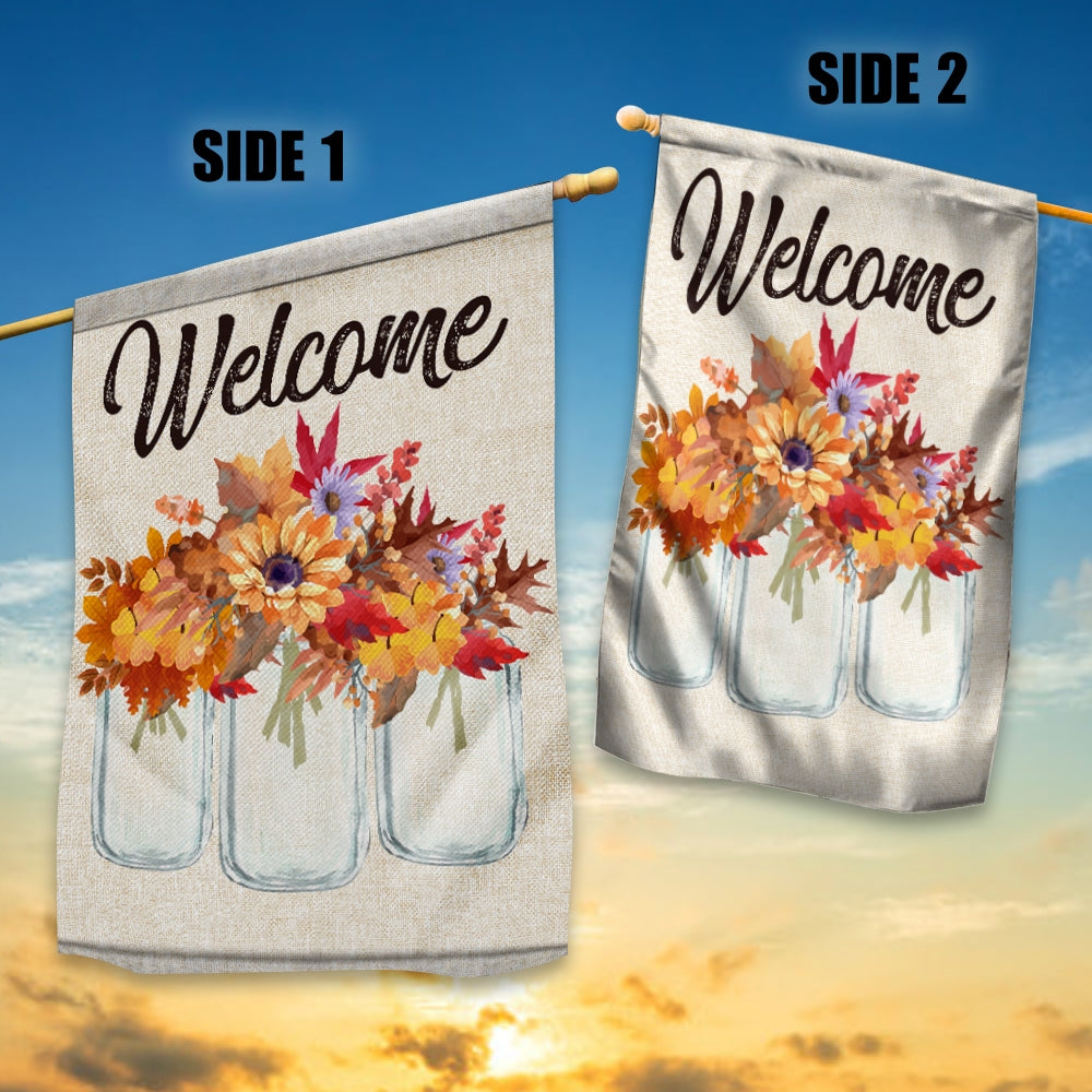 Fall Welcome Flag Floral Vertical Rustic Farmhouse Seasonal Holiday | siriusteestore