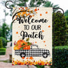 Fall Welcome To Our Patch Flag Buffalo Plaid Truck Pumpkin Maple Leaf Used for Farmhouse Lawn Porch Patio Home | siriusteestore