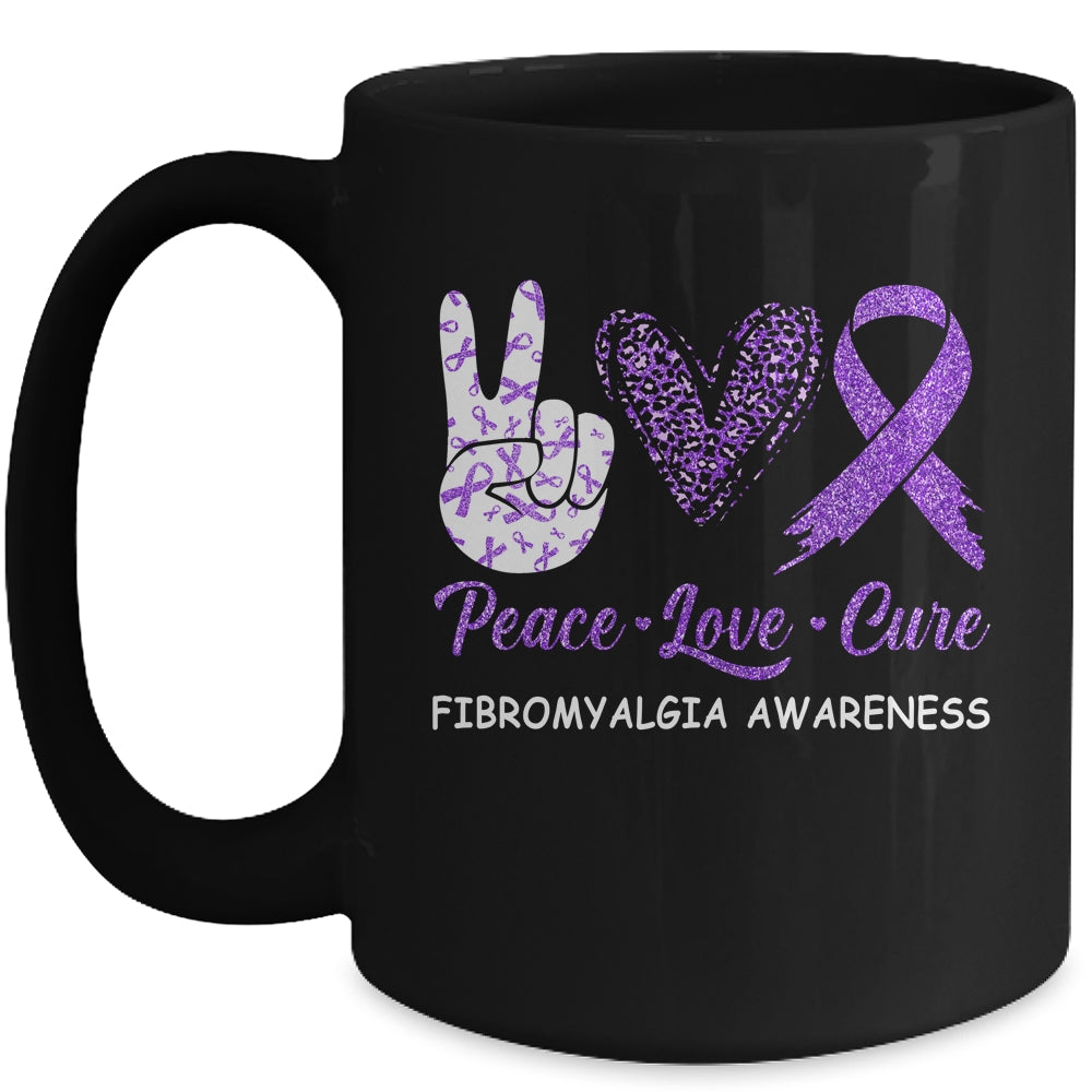 Fibromyalgia Awareness Peace Love Cure Leopard Mug | siriusteestore