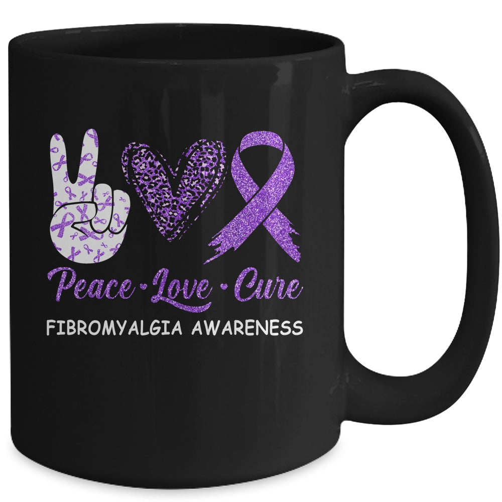 Fibromyalgia Awareness Peace Love Cure Leopard Mug | siriusteestore
