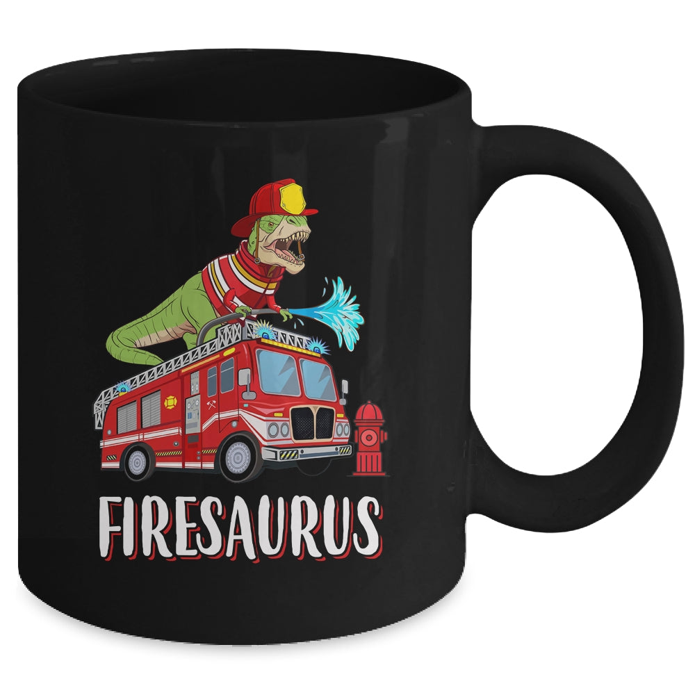 Fire Fighter Saurus Firetruck Fireman Dinosaur T Rex Mug | siriusteestore