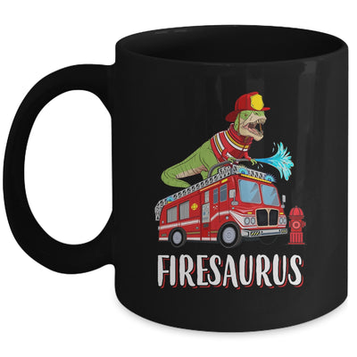 Fire Fighter Saurus Firetruck Fireman Dinosaur T Rex Mug | siriusteestore