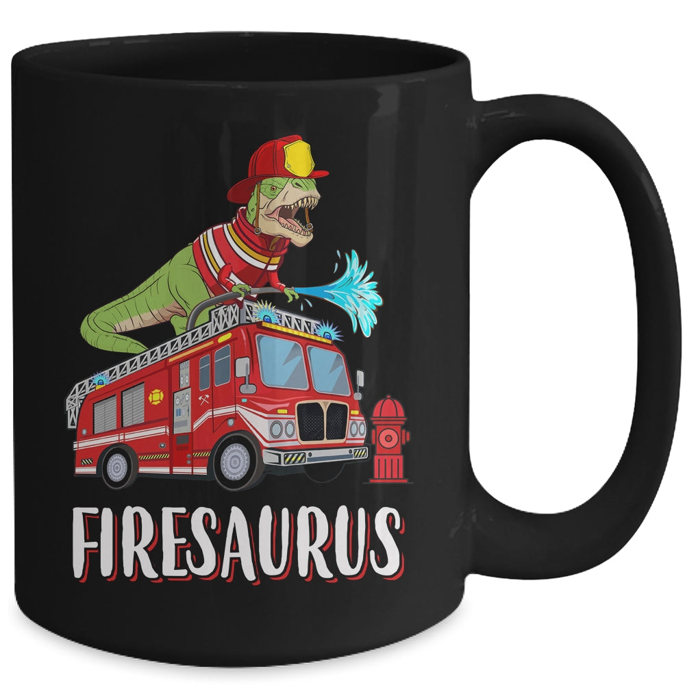 Fire Fighter Saurus Firetruck Fireman Dinosaur T Rex Mug | siriusteestore