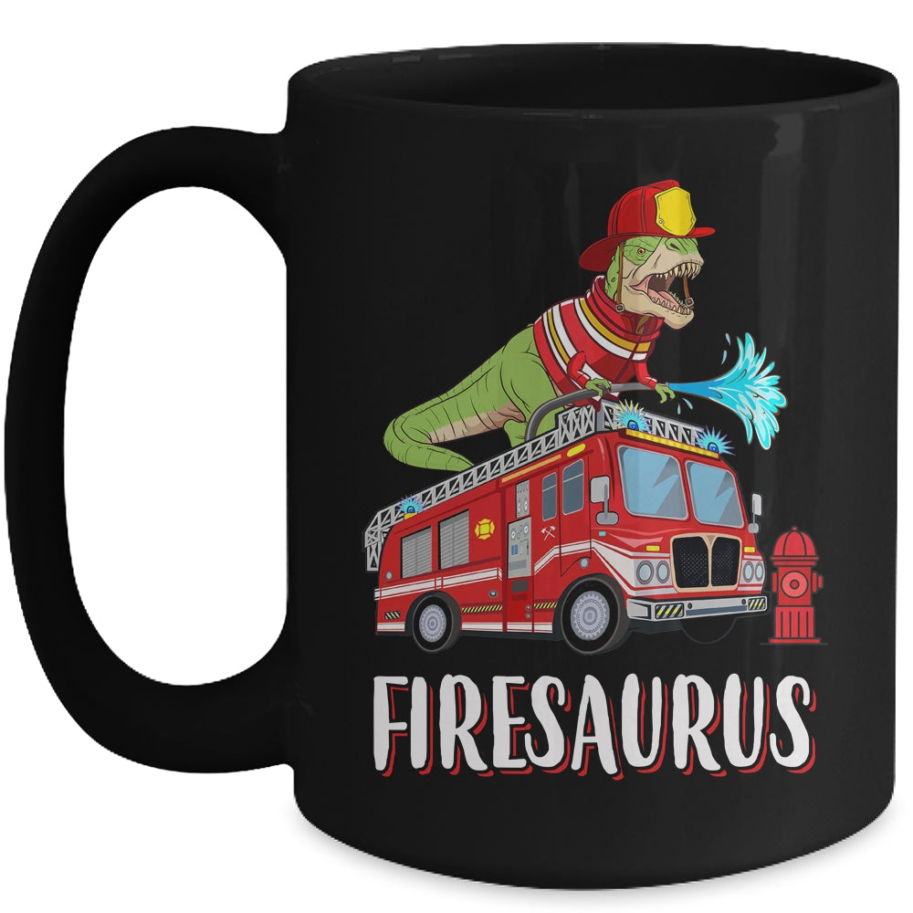 Fire Fighter Saurus Firetruck Fireman Dinosaur T Rex Mug | siriusteestore