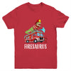 Fire Fighter Saurus Firetruck Fireman Dinosaur T Rex Youth Shirt | siriusteestore