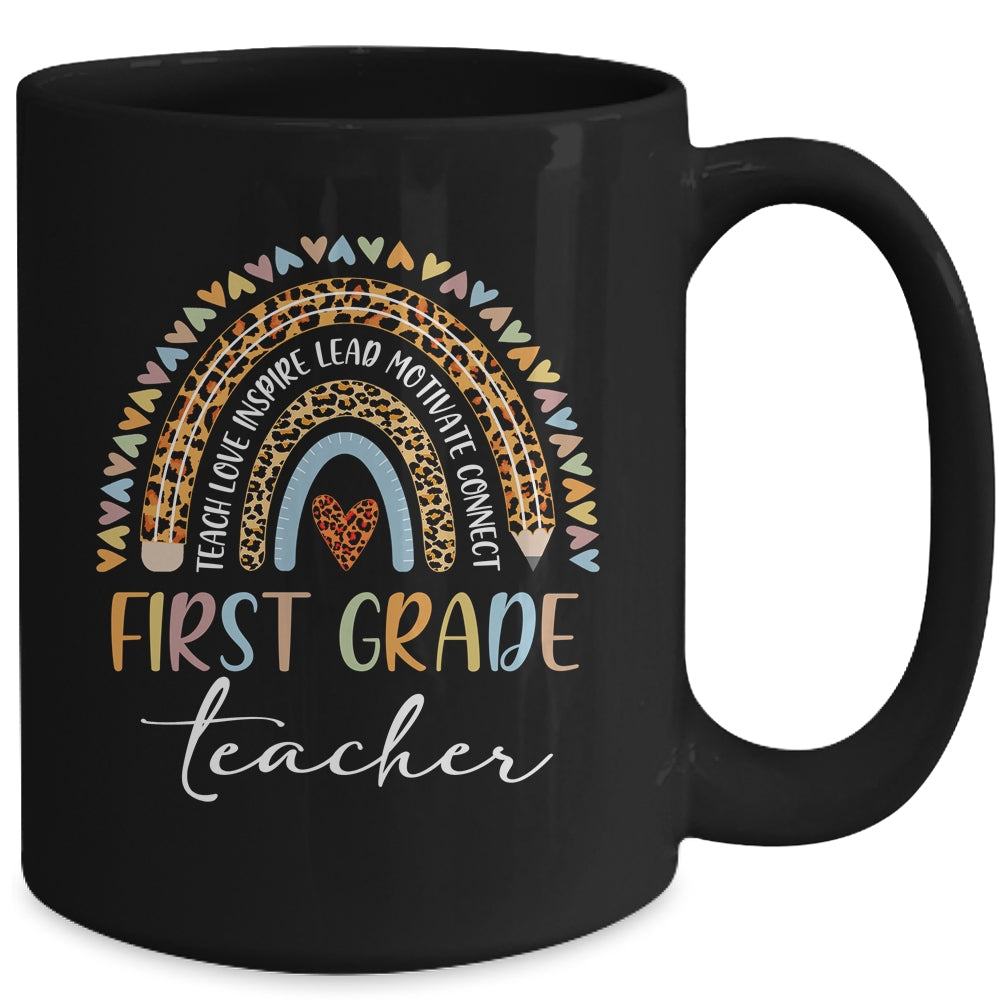 First Grade Teacher Leopard Rainbow Teacher Team 1st Grade Mug | siriusteestore