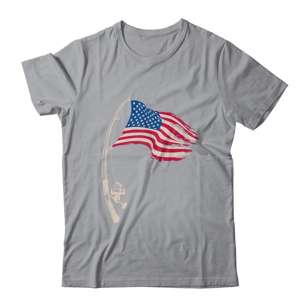 Fishing American Flag Fisherman Patriotic Day 4th of July Gift T-shirts unisex Tees Black/S