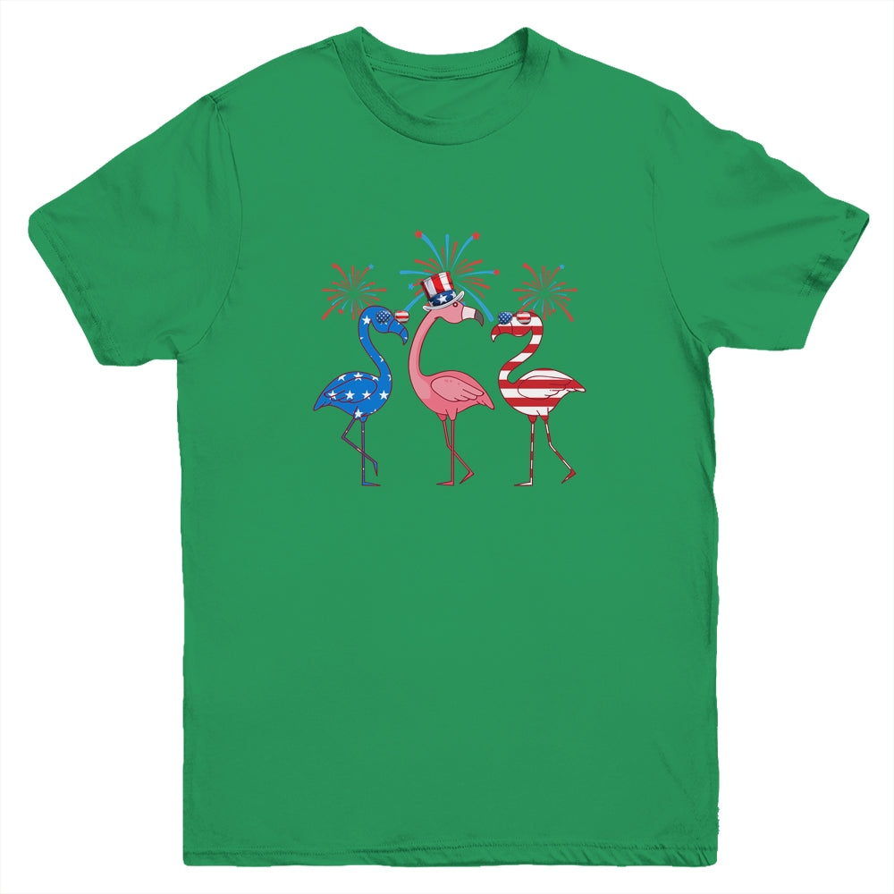 Flamingo American Flag Shadow The 4th July 2021 Funny Youth Shirt | siriusteestore
