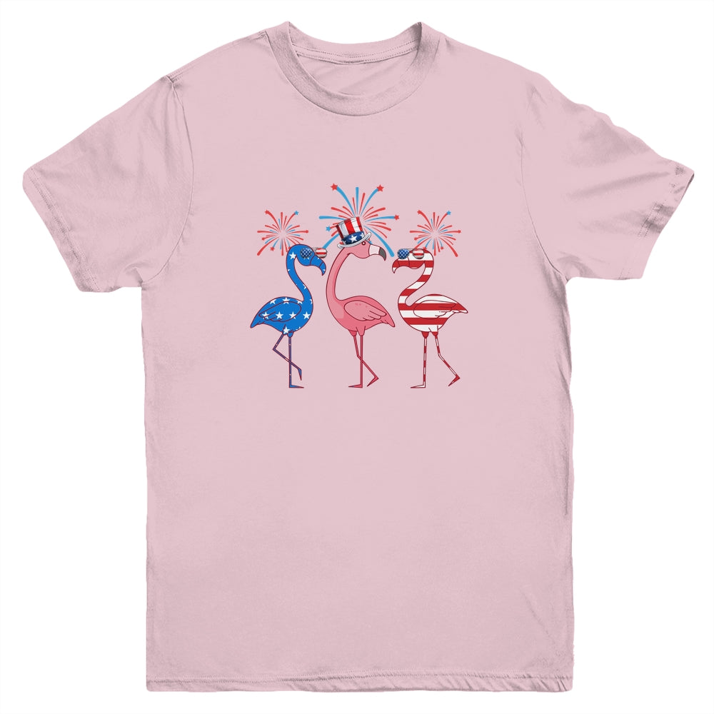 Flamingo American Flag Shadow The 4th July 2021 Funny Youth Shirt | siriusteestore