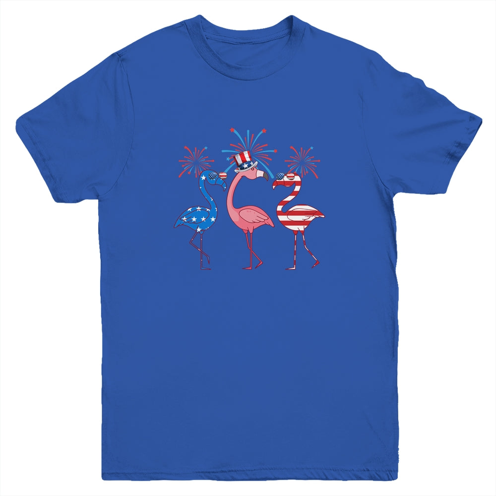 Flamingo American Flag Shadow The 4th July 2021 Funny Youth Shirt | siriusteestore