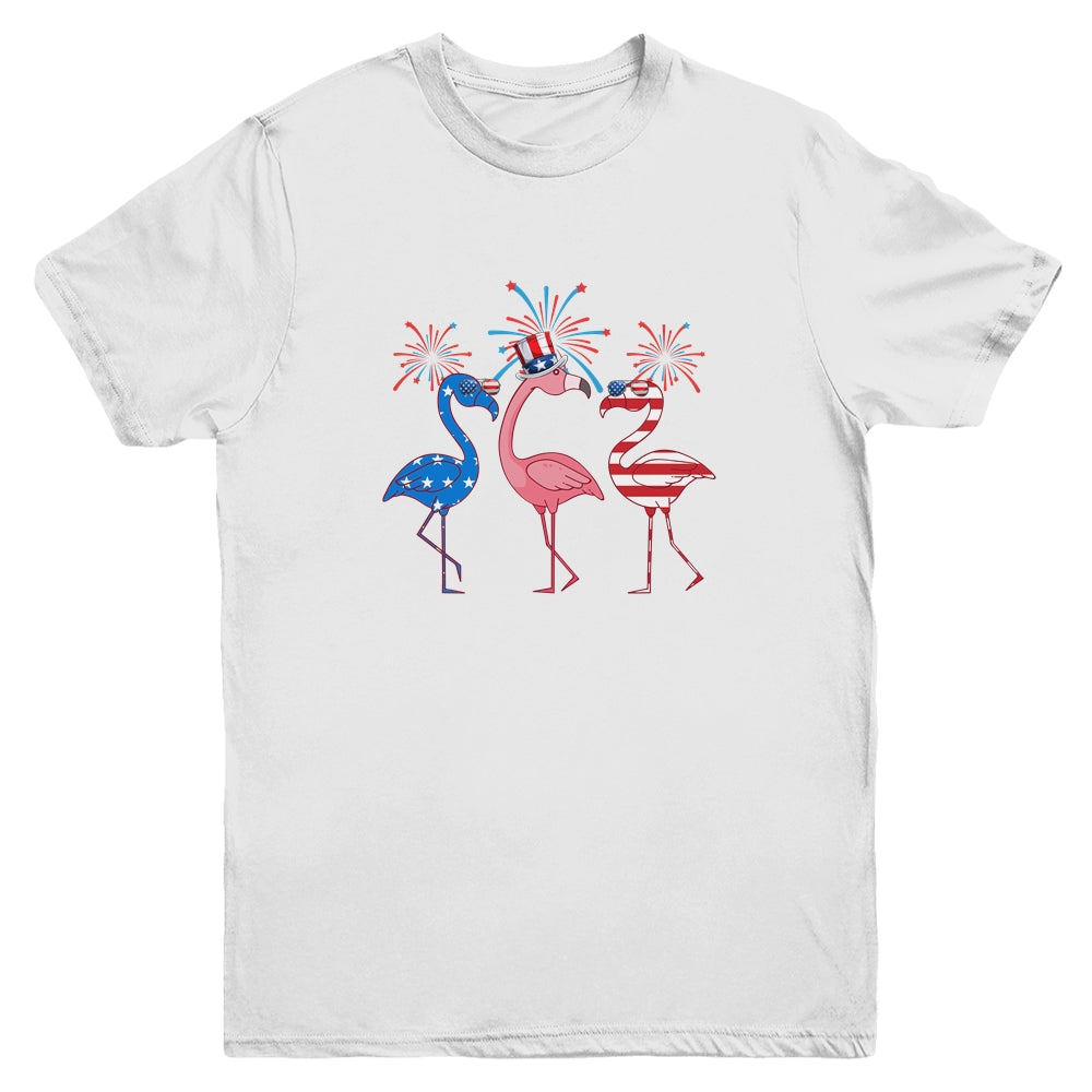 Flamingo American Flag Shadow The 4th July 2021 Funny Youth Shirt | siriusteestore