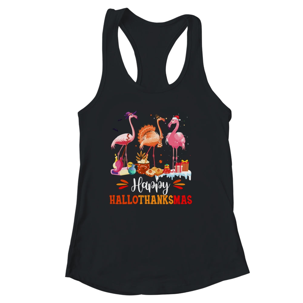 Flamingo Halloween Merry Christmas Happy Hallothanksmas Shirt & Tank Top | siriusteestore