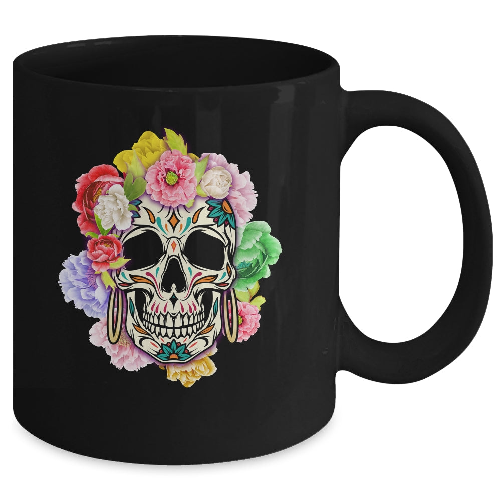 Floral Sugar Skull Day Of The Dead Dia De Muertos Women Mug | siriusteestore