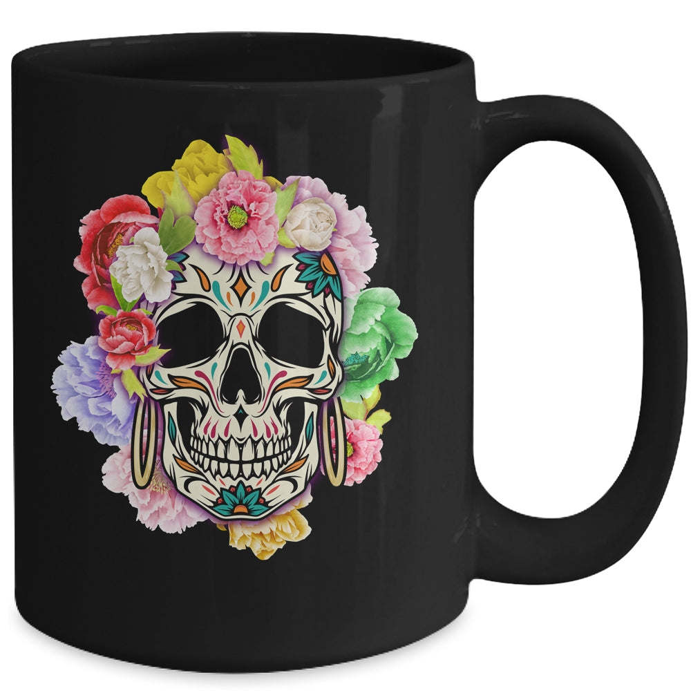 Floral Sugar Skull Day Of The Dead Dia De Muertos Women Mug | siriusteestore