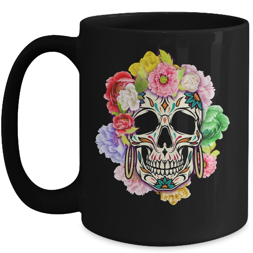 Floral Sugar Skull Day Of The Dead Dia De Muertos Women Mug | siriusteestore