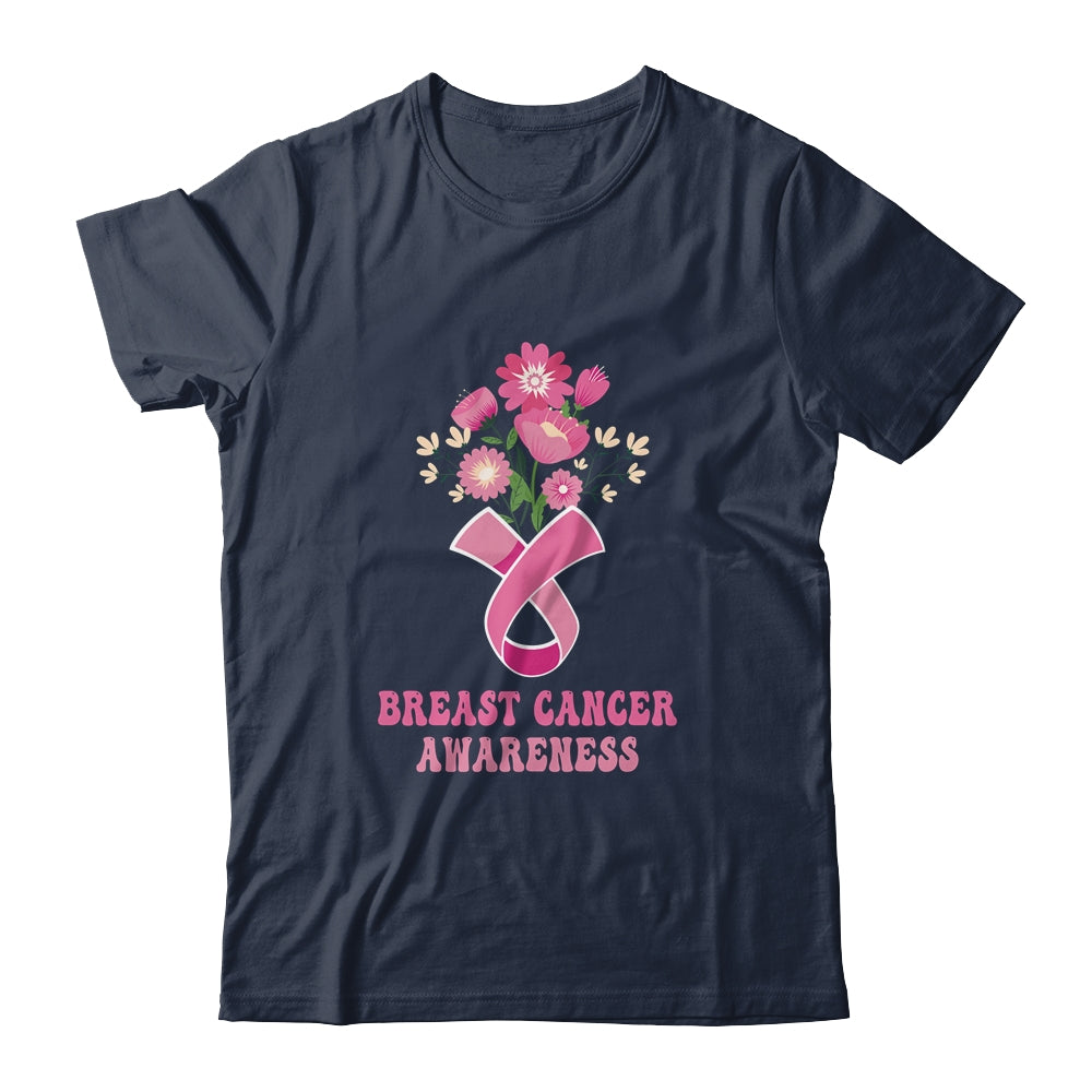 Flower Groovy Pink Ribbon Breast Cancer Awareness Month Shirt & Hoodie | siriusteestore