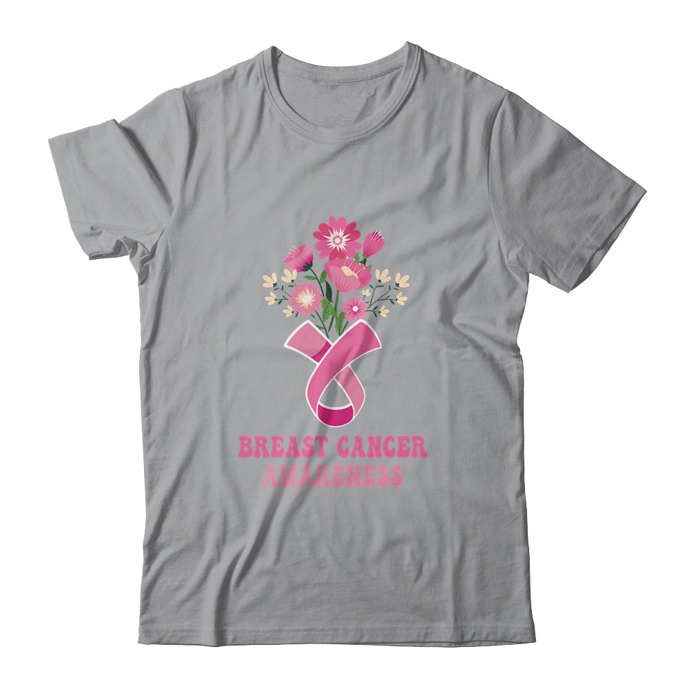Flower Groovy Pink Ribbon Breast Cancer Awareness Month Shirt & Hoodie | siriusteestore