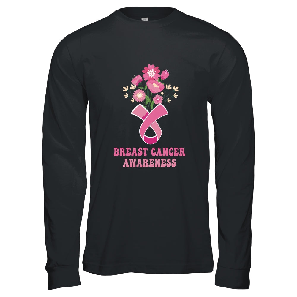 Flower Groovy Pink Ribbon Breast Cancer Awareness Month Shirt & Hoodie | siriusteestore