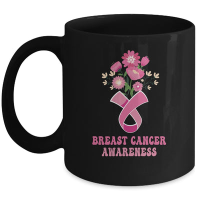 Flower Groovy Pink Ribbon Breast Cancer Awareness Month Mug | siriusteestore