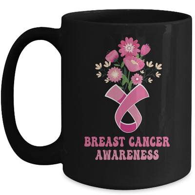 Flower Groovy Pink Ribbon Breast Cancer Awareness Month Mug | siriusteestore