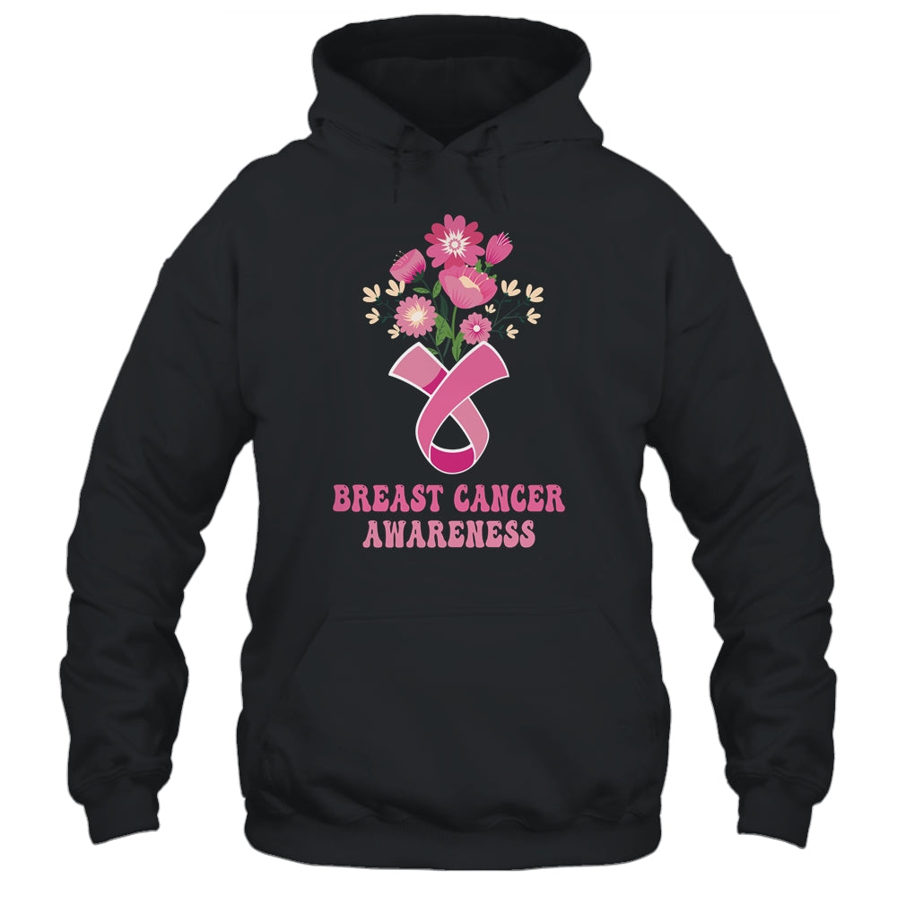 Flower Groovy Pink Ribbon Breast Cancer Awareness Month Shirt & Hoodie | siriusteestore