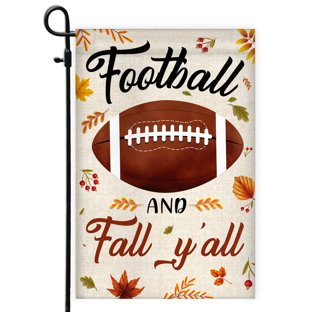 Football And Fall Y'all Flag Thanksgiving Seasonal Holiday Garden Flag  House Flag 